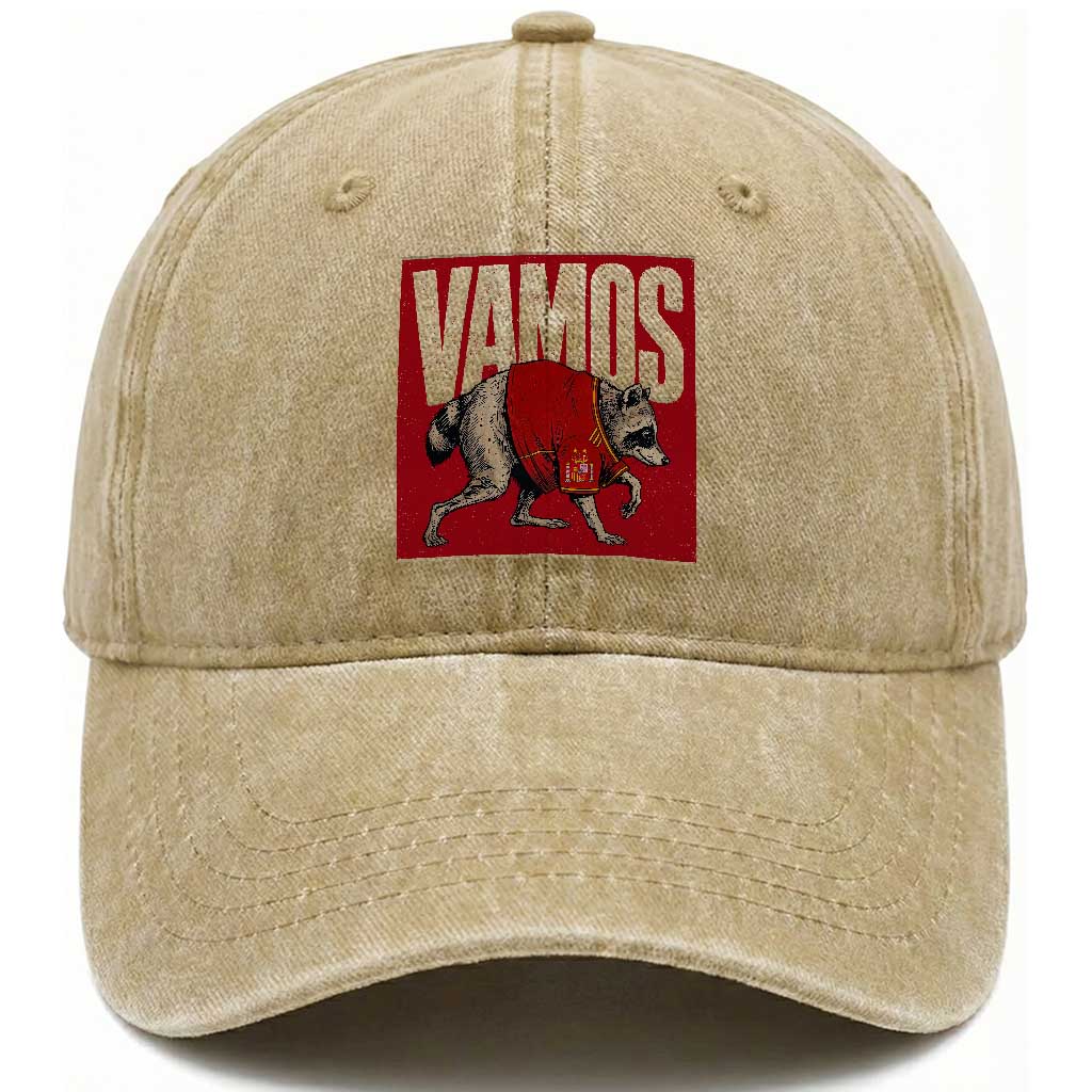 Funny Jimothy Vamos Spain Soccer Fans Parody Washed Cotton Baseball Cap Seattle Raccoon Espana Champs Victory Celebration TS02 Print Your Wear