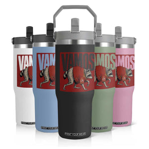Funny Jimothy Vamos Spain Soccer Fans Parody Flip Straw Tumbler Seattle Raccoon Espana Champs Victory Celebration