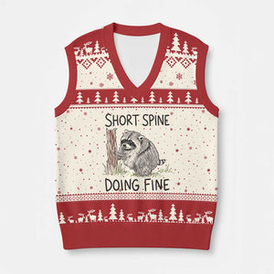 Jimothy Short Spine Doing Fine Inspirational V-Neck Knit Sweater Vest Viral Seattle Raccoon Crayon Drawing Graphic