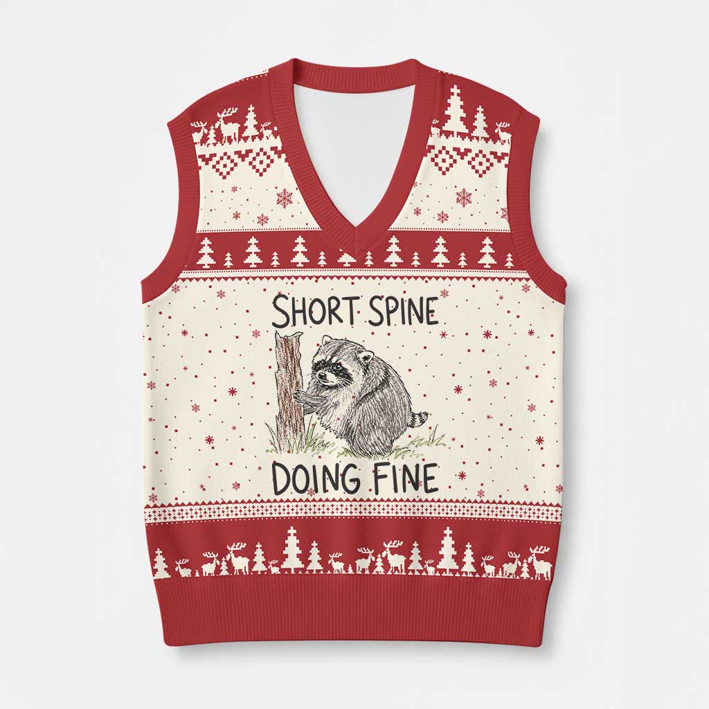Jimothy Short Spine Doing Fine Inspirational V-Neck Knit Sweater Vest Viral Seattle Raccoon Crayon Drawing Graphic TS02 Beige Red Print Your Wear