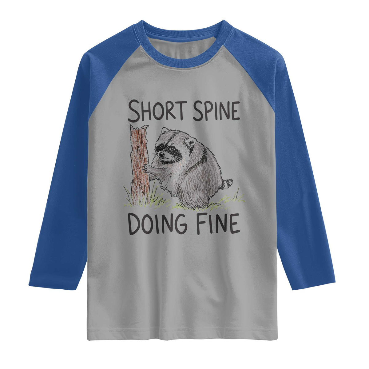 Jimothy Short Spine Doing Fine Inspirational Raglan Shirt Viral Seattle Raccoon Crayon Drawing Graphic