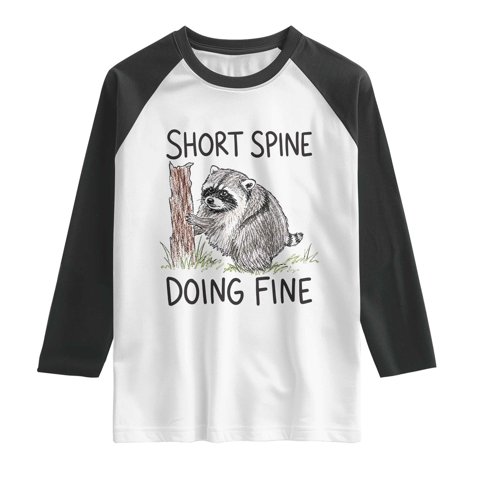 Jimothy Short Spine Doing Fine Inspirational Raglan Shirt Viral Seattle Raccoon Crayon Drawing Graphic TS02 White Black Print Your Wear