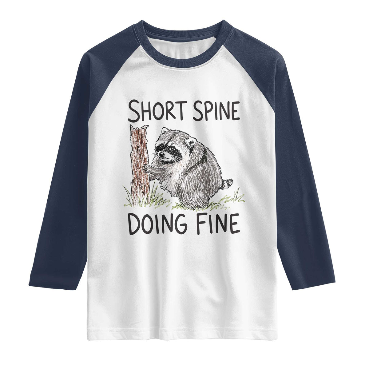Jimothy Short Spine Doing Fine Inspirational Raglan Shirt Viral Seattle Raccoon Crayon Drawing Graphic