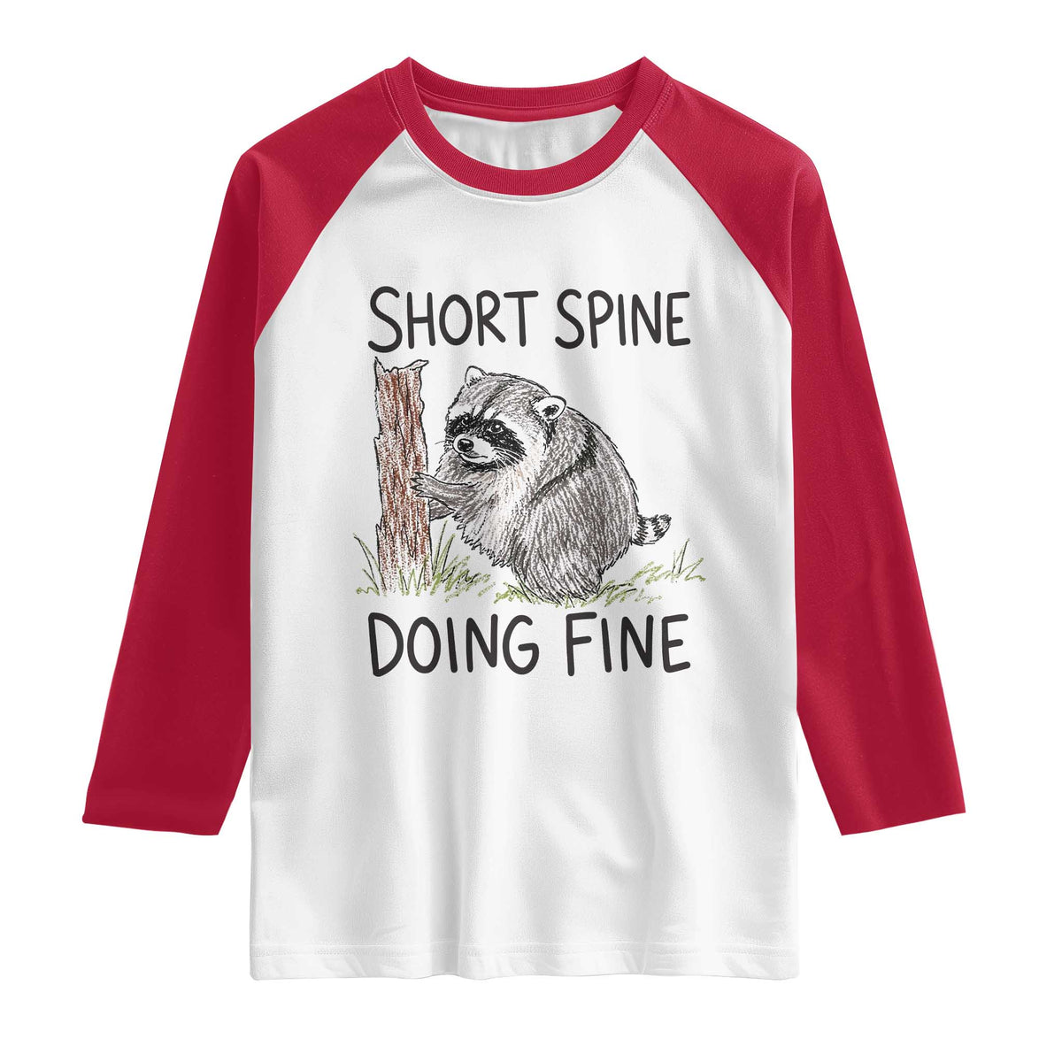 Jimothy Short Spine Doing Fine Inspirational Raglan Shirt Viral Seattle Raccoon Crayon Drawing Graphic