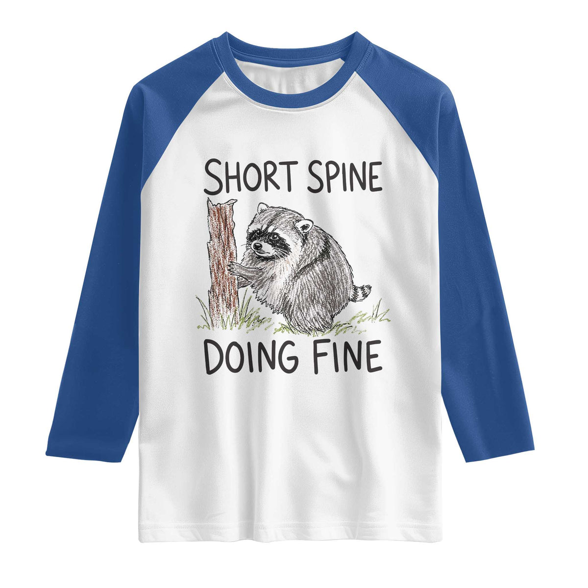 Jimothy Short Spine Doing Fine Inspirational Raglan Shirt Viral Seattle Raccoon Crayon Drawing Graphic
