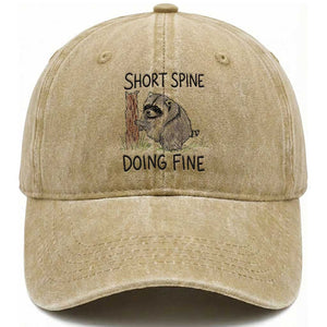 Jimothy Short Spine Doing Fine Inspirational Washed Cotton Baseball Cap Viral Seattle Raccoon Crayon Drawing Graphic