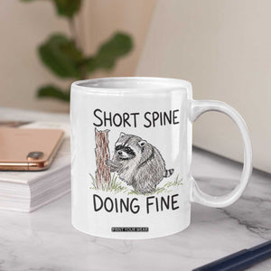 Jimothy Short Spine Doing Fine Inspirational Coffee Mug Viral Seattle Raccoon Crayon Drawing Graphic