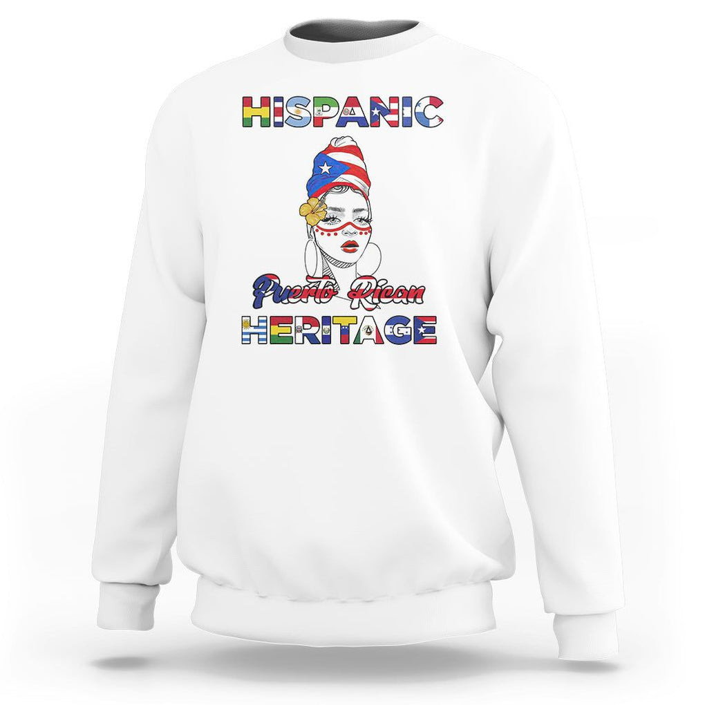 Puerto Rican Woman Hispanic Heritage Sweatshirt Boricua Puerto Rico TS02 White Printyourwear
