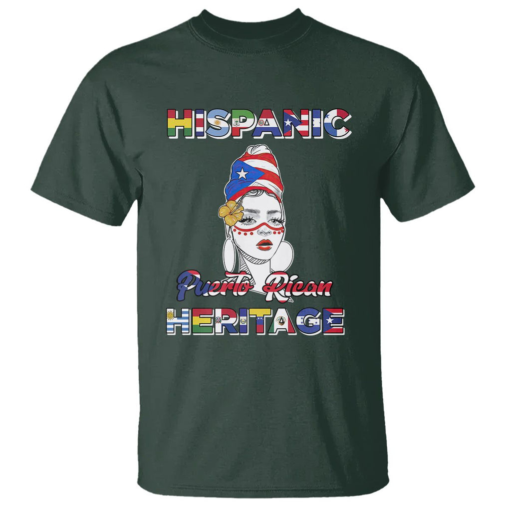 Puerto Rican Woman Hispanic Heritage T Shirt Boricua Puerto Rico TS02 Dark Forest Green Printyourwear