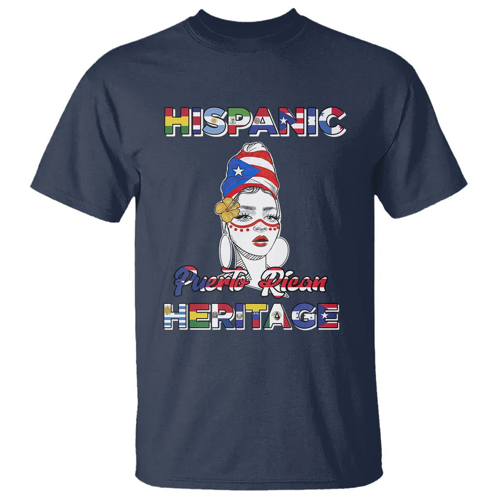 Puerto Rican Woman Hispanic Heritage T Shirt Boricua Puerto Rico TS02 Navy Printyourwear