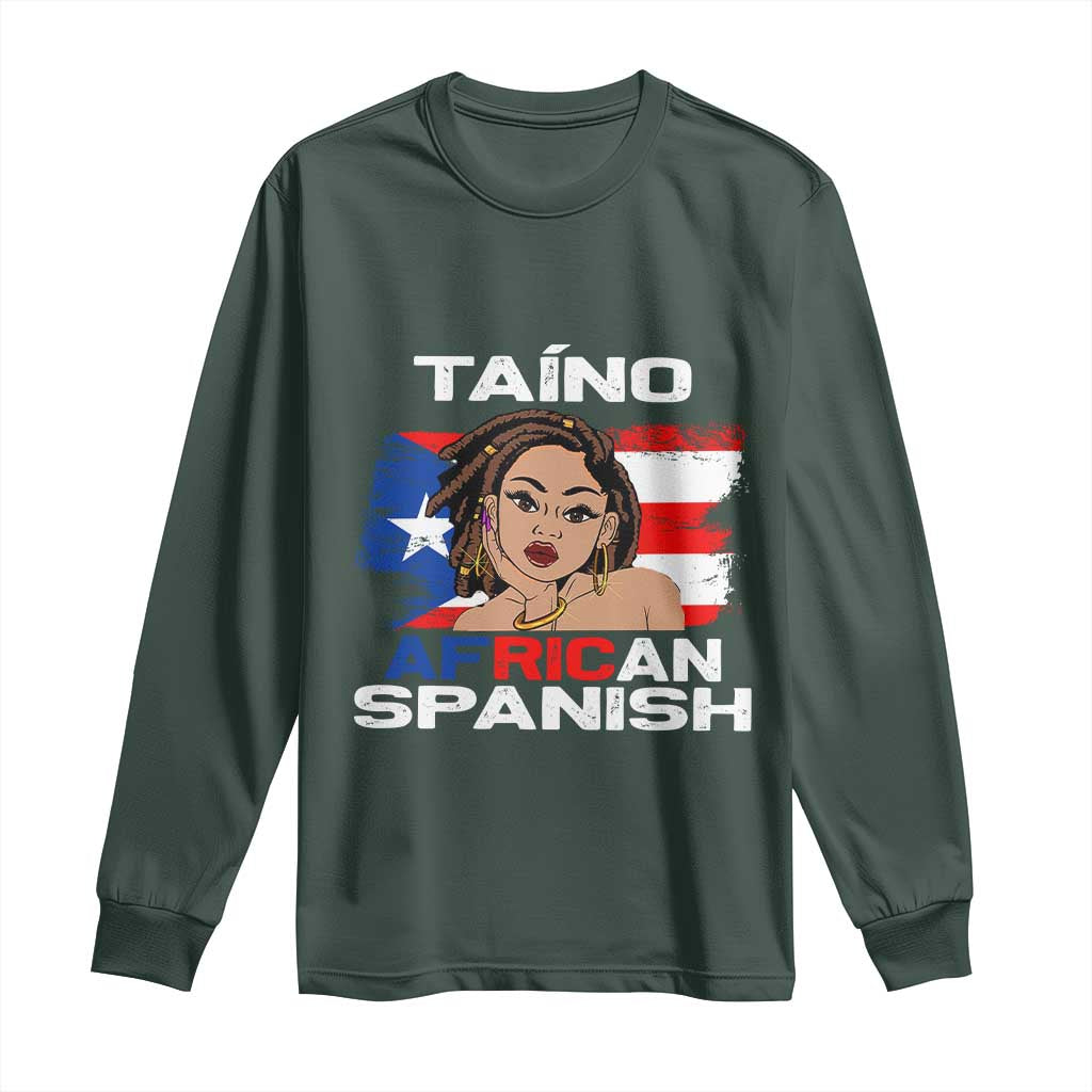 Afro Puerto Rico Hispanic Heritage Long Sleeve Shirt Taino African Spanish Roots TS02 Dark Forest Green Print Your Wear