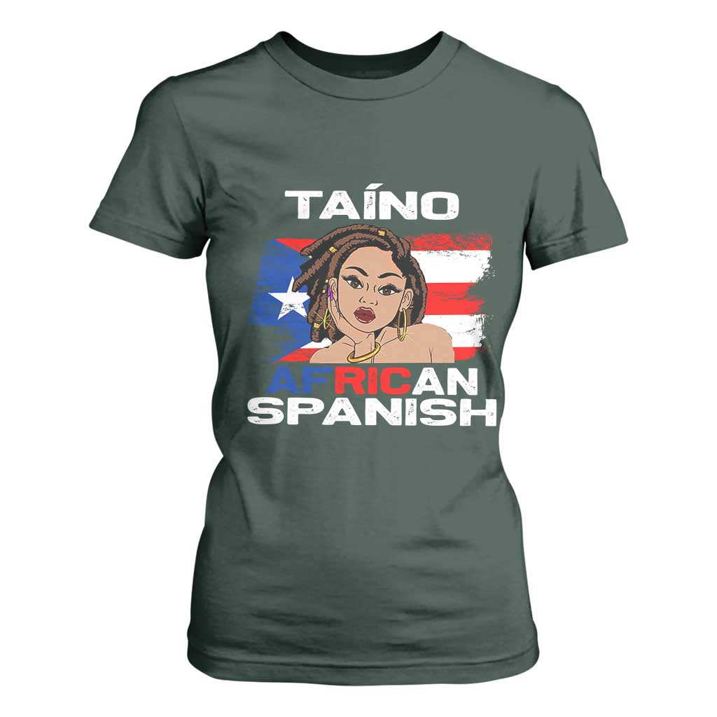 Afro Puerto Rico Hispanic Heritage T Shirt For Women Taino African Spanish Roots TS02 Dark Forest Green Print Your Wear