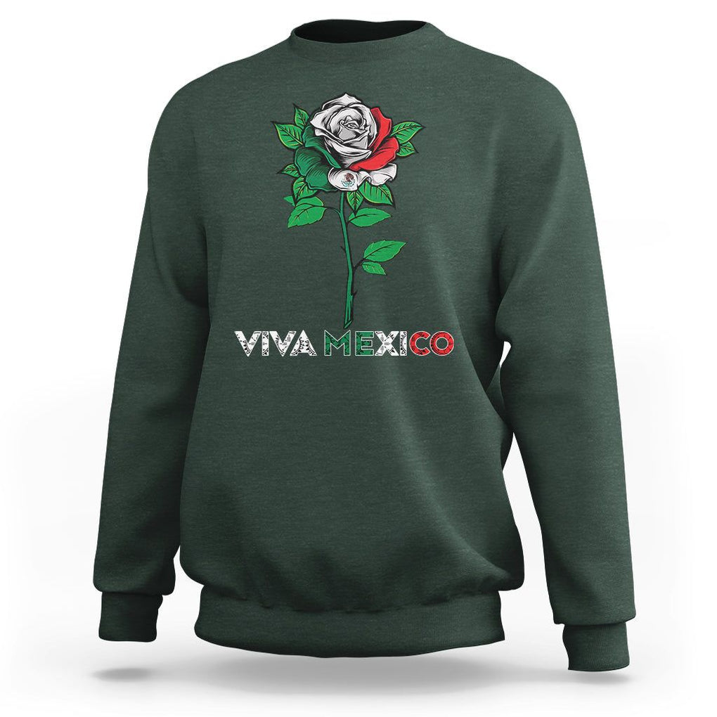 Mexican Independence Day Sweatshirt Viva Mexico Flag Rose Latino Hispanic Pride TS02 Dark Forest Green Printyourwear