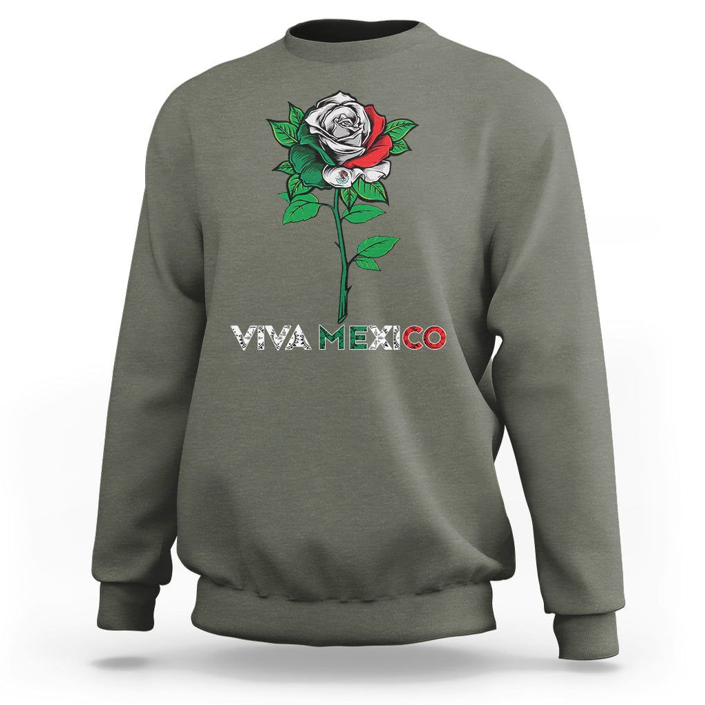 Mexican Independence Day Sweatshirt Viva Mexico Flag Rose Latino Hispanic Pride TS02 Military Green Printyourwear