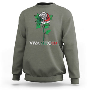Mexican Independence Day Sweatshirt Viva Mexico Flag Rose Latino Hispanic Pride TS02 Military Green Printyourwear