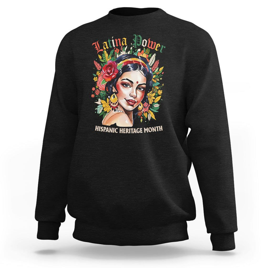 Hispanic Heritage Month Sweatshirt Mexican Latina Power Flowers TS02 Black Printyourwear