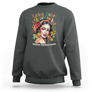 Hispanic Heritage Month Sweatshirt Mexican Latina Power Flowers TS02 Dark Heather Printyourwear