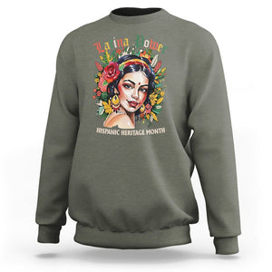 Hispanic Heritage Month Sweatshirt Mexican Latina Power Flowers TS02 Military Green Printyourwear