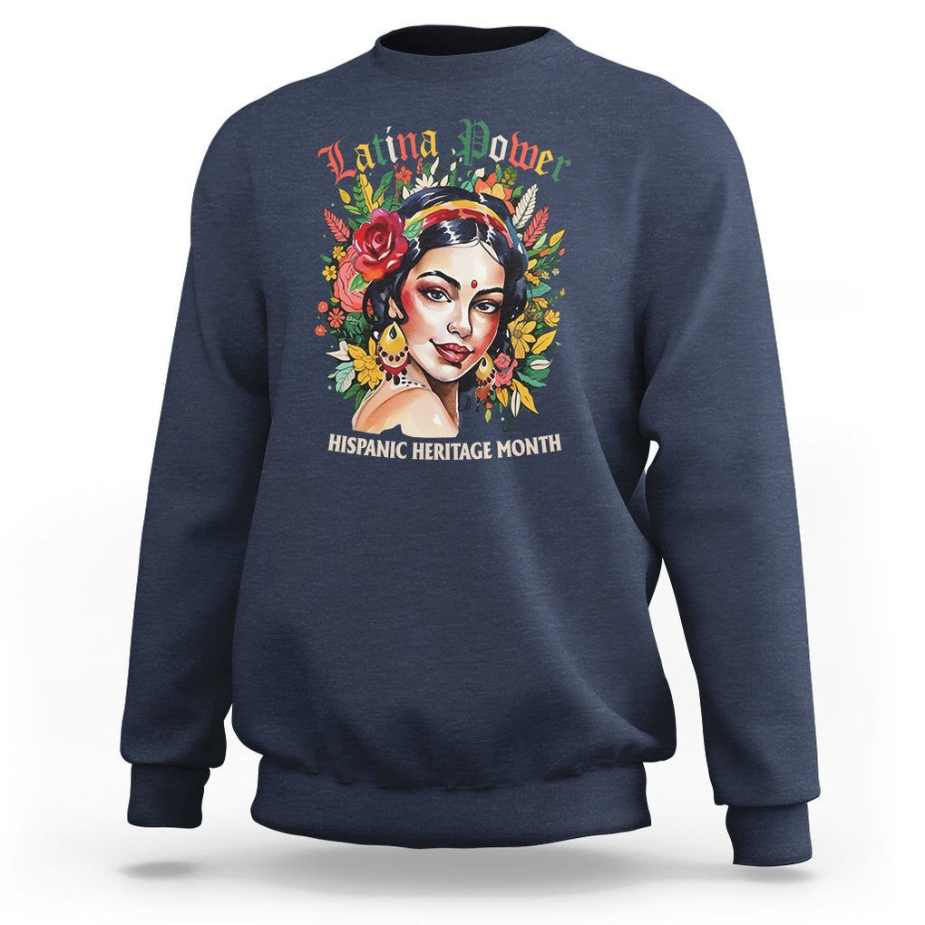 Hispanic Heritage Month Sweatshirt Mexican Latina Power Flowers TS02 Navy Printyourwear