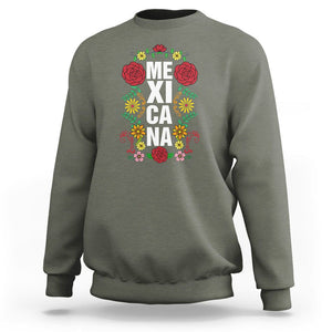 Hispanic Heritage Month Mexico Sweatshirt Mexicana Flowers Mexican Pride TS02 Military Green Printyourwear