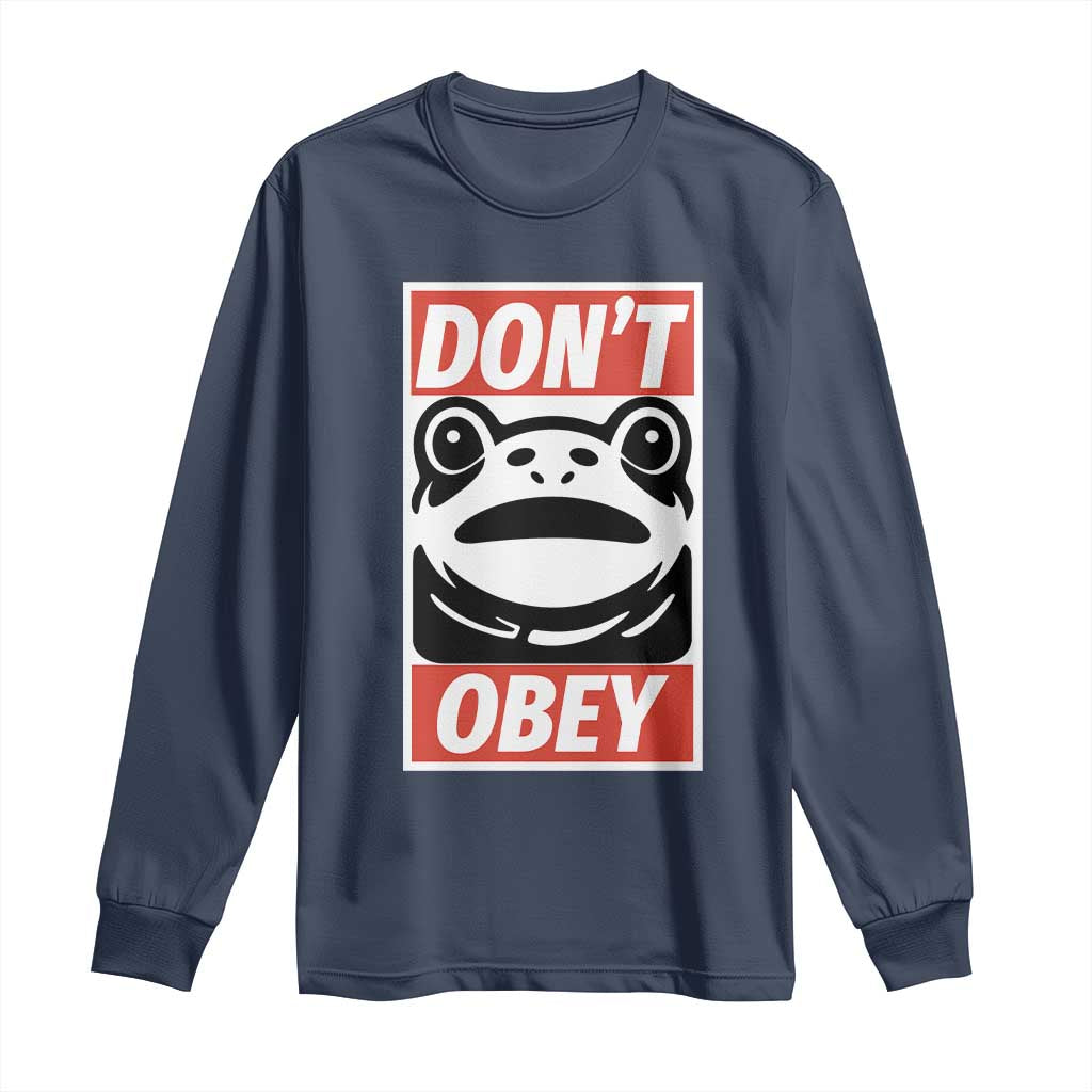 Don't Obey Portland Frog Long Sleeve Shirt Protest Parody Poster Graphic TS02 Navy Print Your Wear