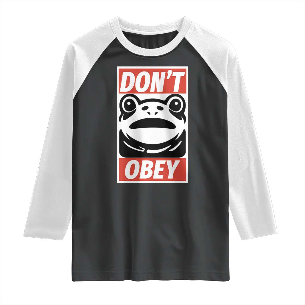 Don't Obey Portland Frog Raglan Shirt Protest Parody Poster Graphic TS02 Black White Print Your Wear
