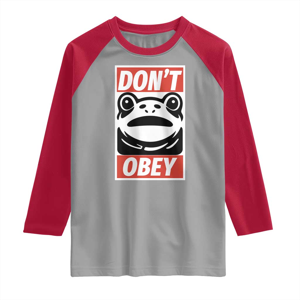 Don't Obey Portland Frog Raglan Shirt Protest Parody Poster Graphic TS02 Sport Gray Red Print Your Wear