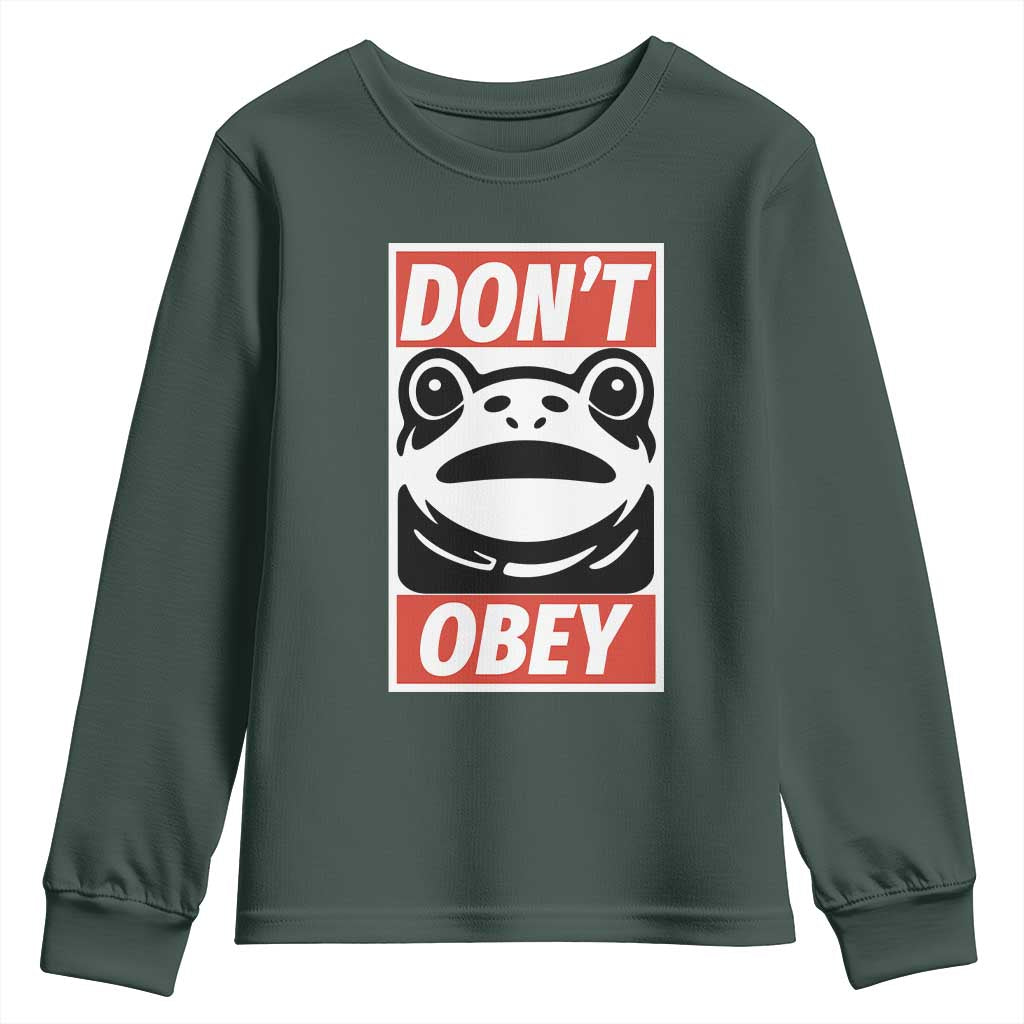 Don't Obey Portland Frog Youth Sweatshirt Protest Parody Poster Graphic TS02 Dark Forest Green Print Your Wear