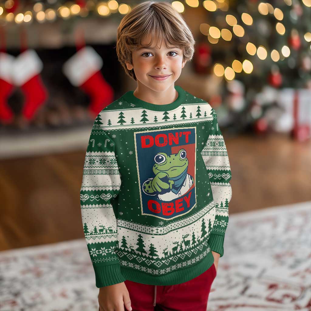 Don't Obey Portland Frog Ugly Christmas Sweater Frogs Protest Activism Hope Style Poster Graphic TS02 Forest Green Beige Print Your Wear