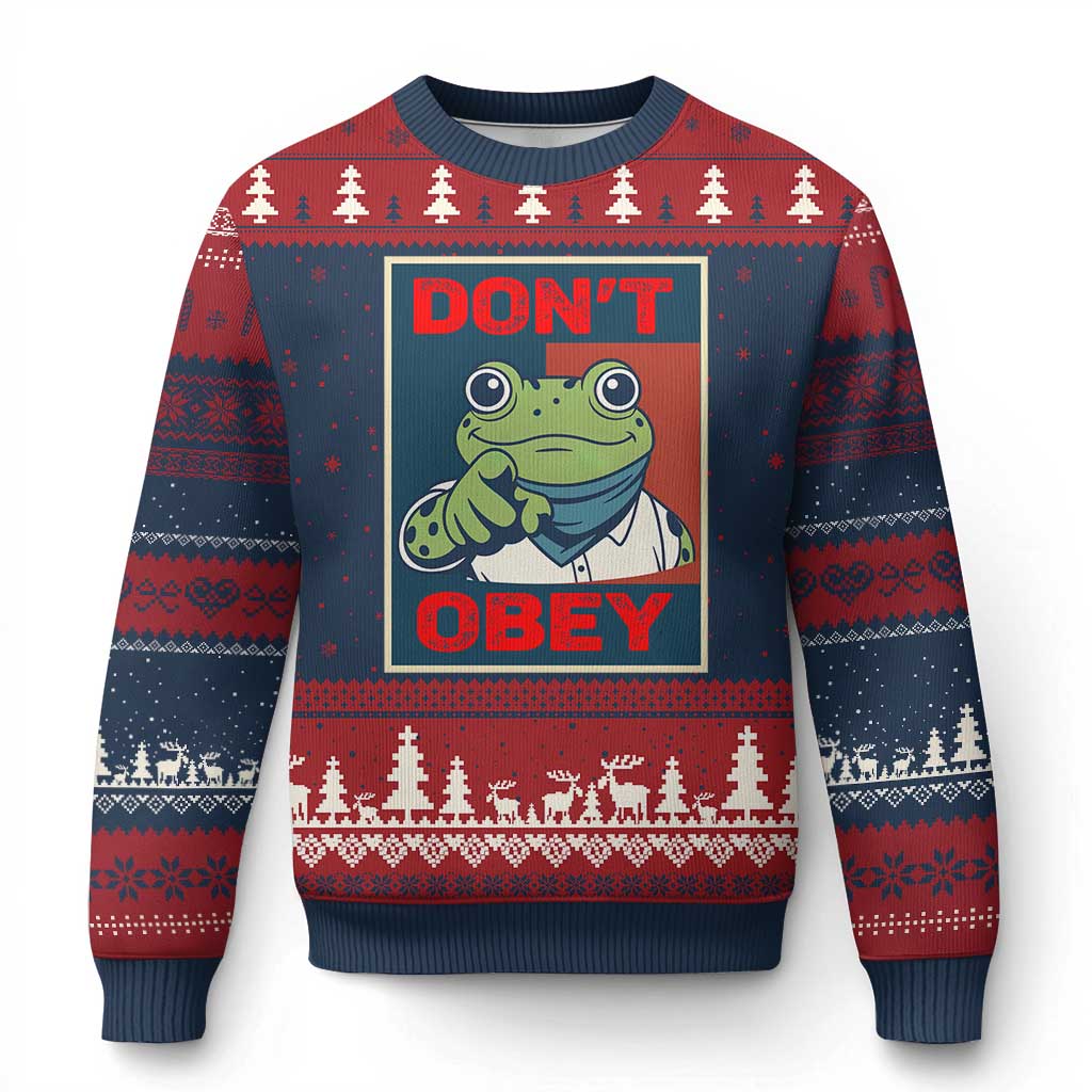 Don't Obey Portland Frog Ugly Christmas Sweater Frogs Protest Activism Hope Style Poster Graphic TS02 Navy Red Print Your Wear