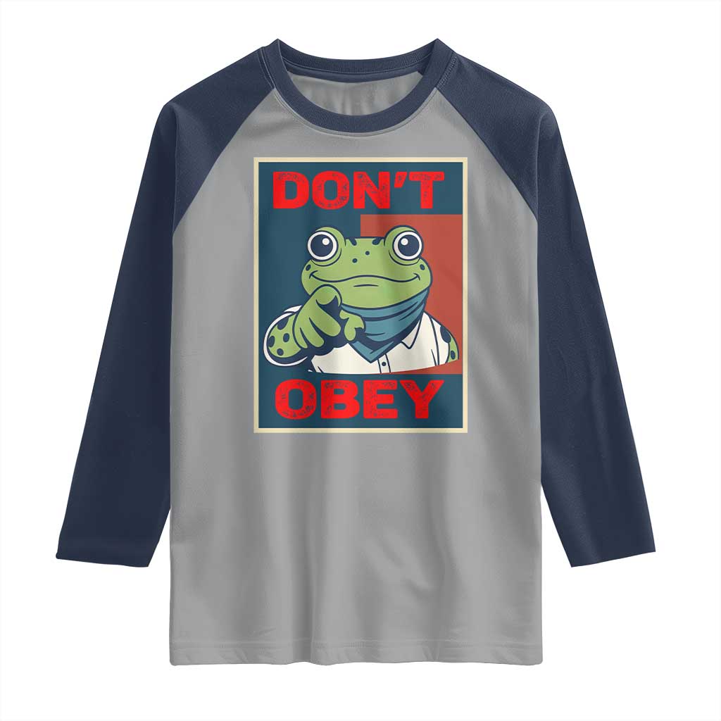 Don't Obey Portland Frog Raglan Shirt Frogs Protest Activism Hope Style Poster Graphic TS02 Sport Gray Navy Print Your Wear