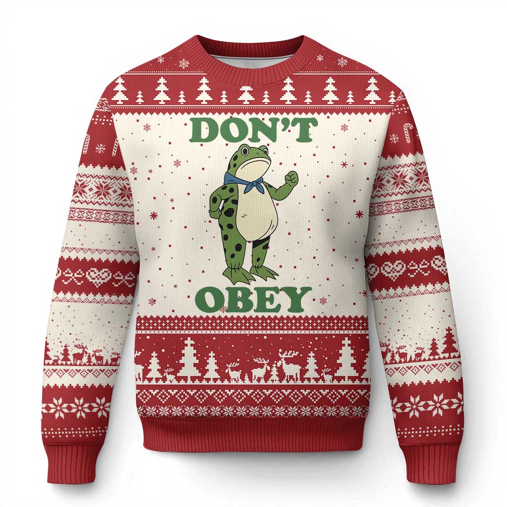 Don't Obey Portland Frog Ugly Christmas Sweater Resist Inflatable Frogs Protest - Print Your Wear