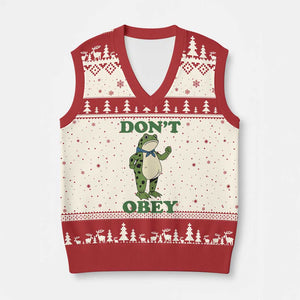 Don't Obey Portland Frog V-Neck Knit Sweater Vest Resist Inflatable Frogs Protest TS02 Beige Red Print Your Wear