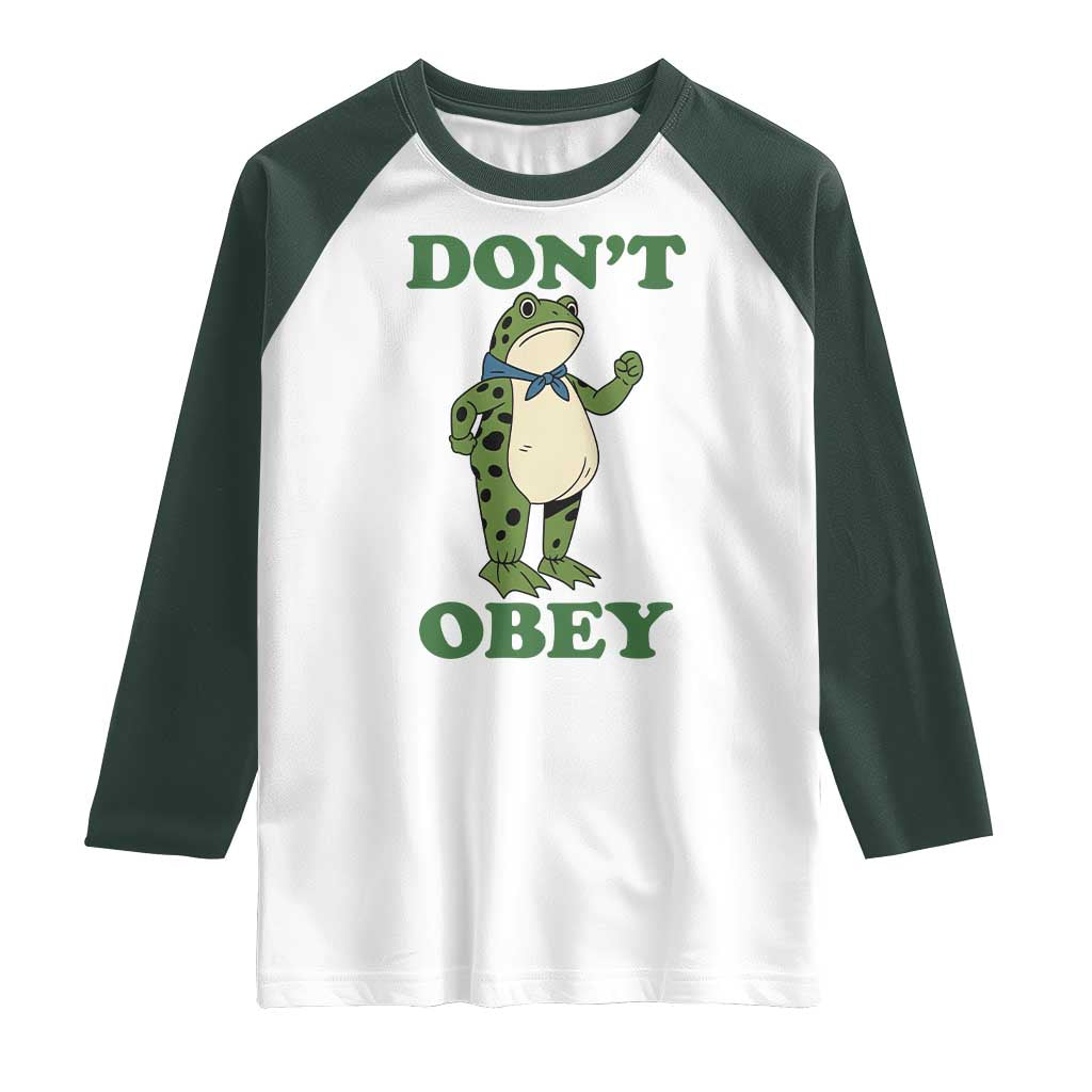 Don't Obey Portland Frog Raglan Shirt Resist Inflatable Frogs Protest TS02 White Dark Forest Green Print Your Wear
