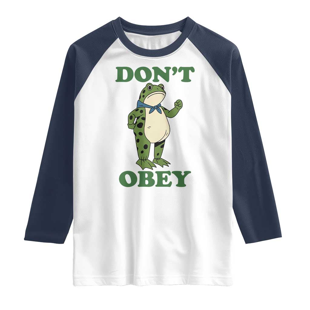 Don't Obey Portland Frog Raglan Shirt Resist Inflatable Frogs Protest TS02 White Navy Print Your Wear
