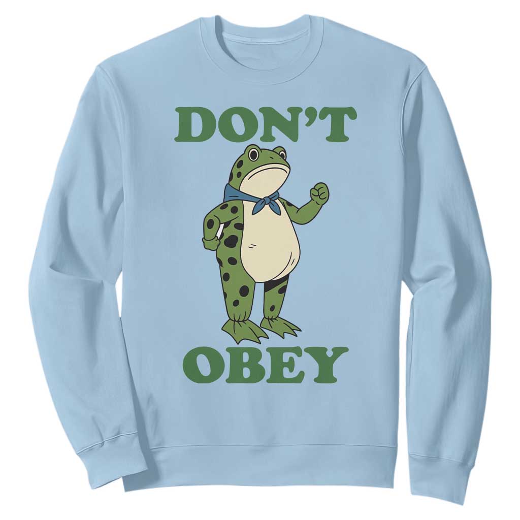 Don't Obey Portland Frog Sweatshirt Resist Inflatable Frogs Protest TS02 Light Blue Print Your Wear
