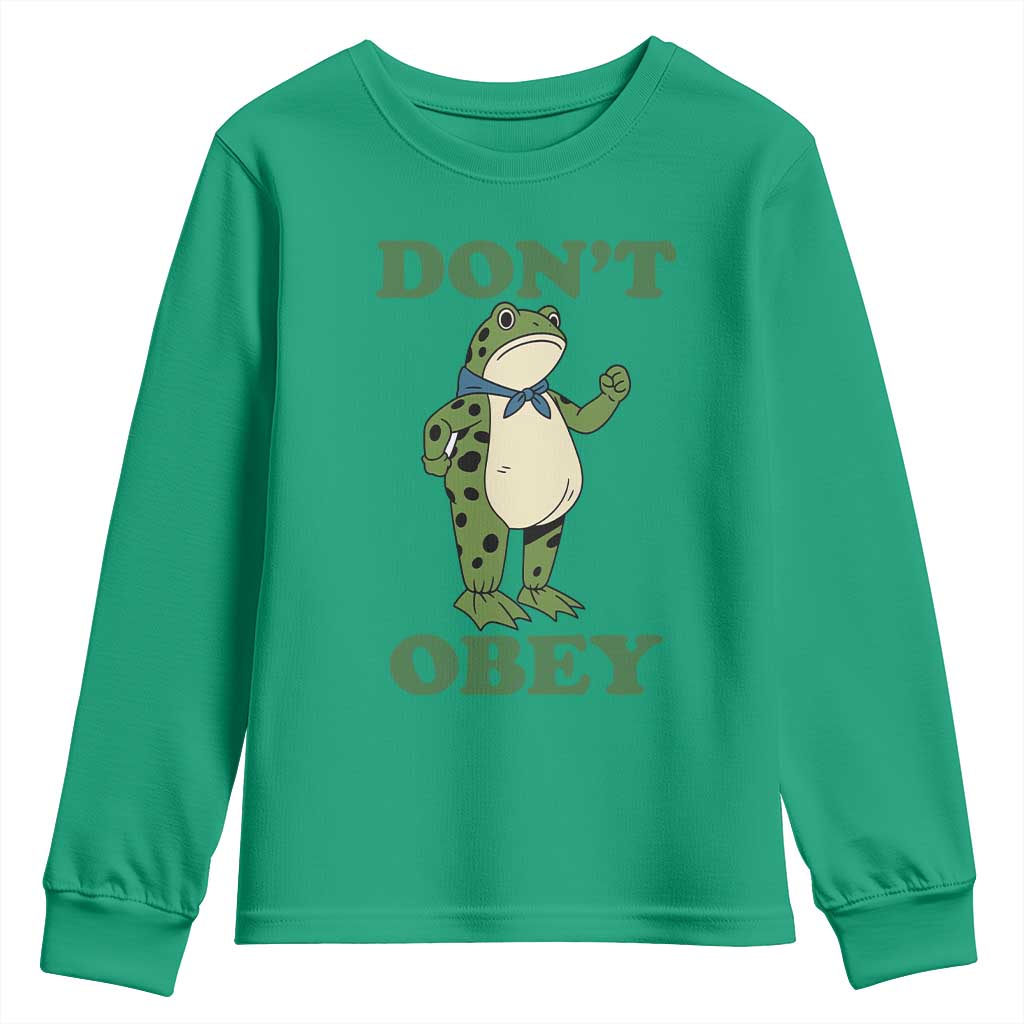 Don't Obey Portland Frog Youth Sweatshirt Resist Inflatable Frogs Protest TS02 Irish Green Print Your Wear