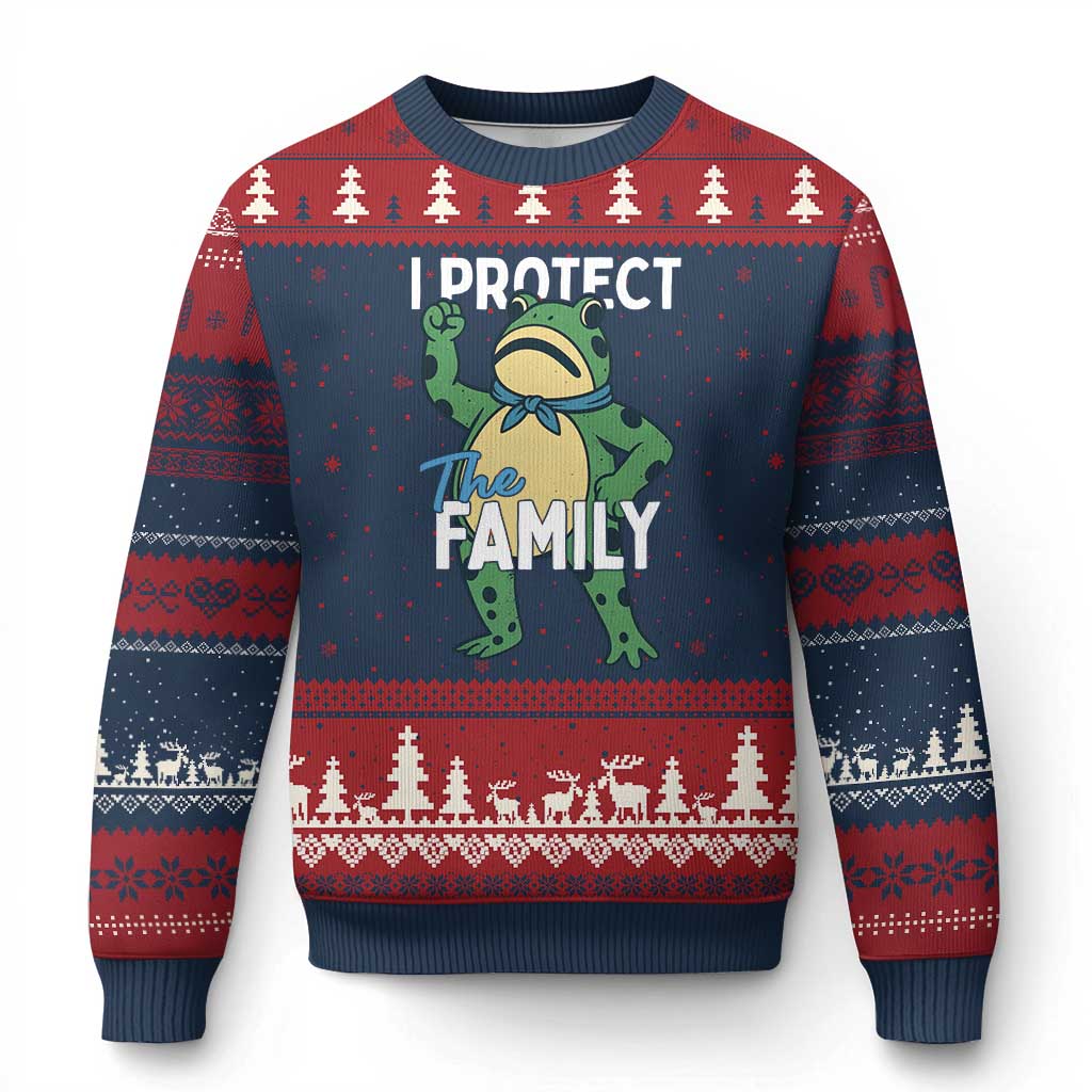 Activist Portland Frog Ugly Christmas Sweater I Protect the Family Protest Statement TS02 Navy Red Print Your Wear