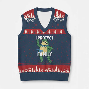 Activist Portland Frog V-Neck Knit Sweater Vest I Protect the Family Protest Statement TS02 Navy Red Print Your Wear