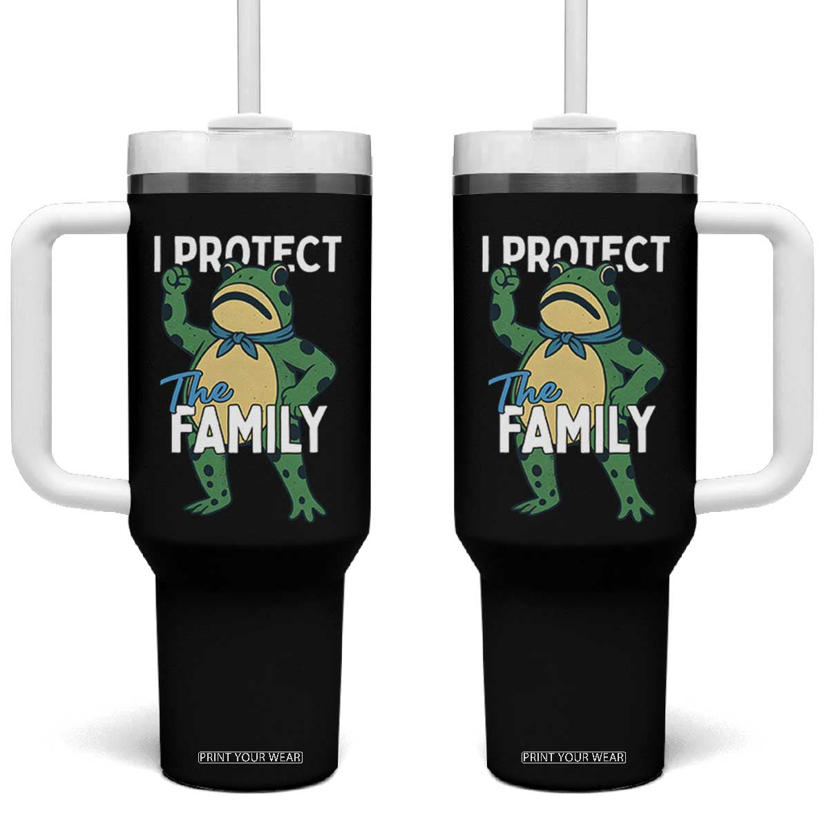 Activist Portland Frog Tumbler With Handle I Protect the Family Protest Statement TS02 One Size: 40 oz Black Print Your Wear