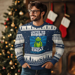 Patriotic Protest Portland Frog Ugly Christmas Sweater United We Ribbit Divided We Croak Resist TS02 Navy Beige Print Your Wear