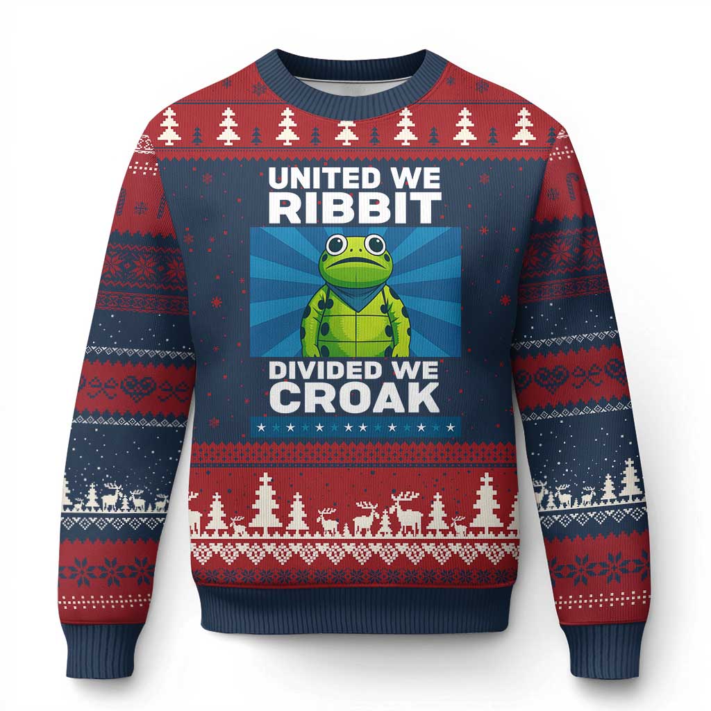 Patriotic Protest Portland Frog Ugly Christmas Sweater United We Ribbit Divided We Croak Resist TS02 Navy Red Print Your Wear