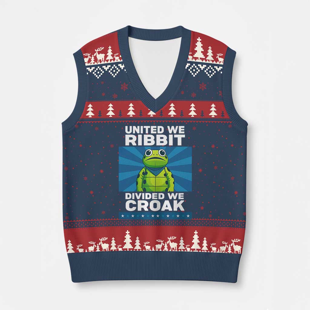 Patriotic Protest Portland Frog V-Neck Knit Sweater Vest United We Ribbit Divided We Croak Resist - Print Your Wear
