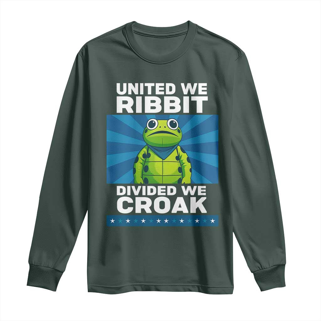 Patriotic Protest Portland Frog Long Sleeve Shirt United We Ribbit Divided We Croak Resist TS02 Dark Forest Green Print Your Wear