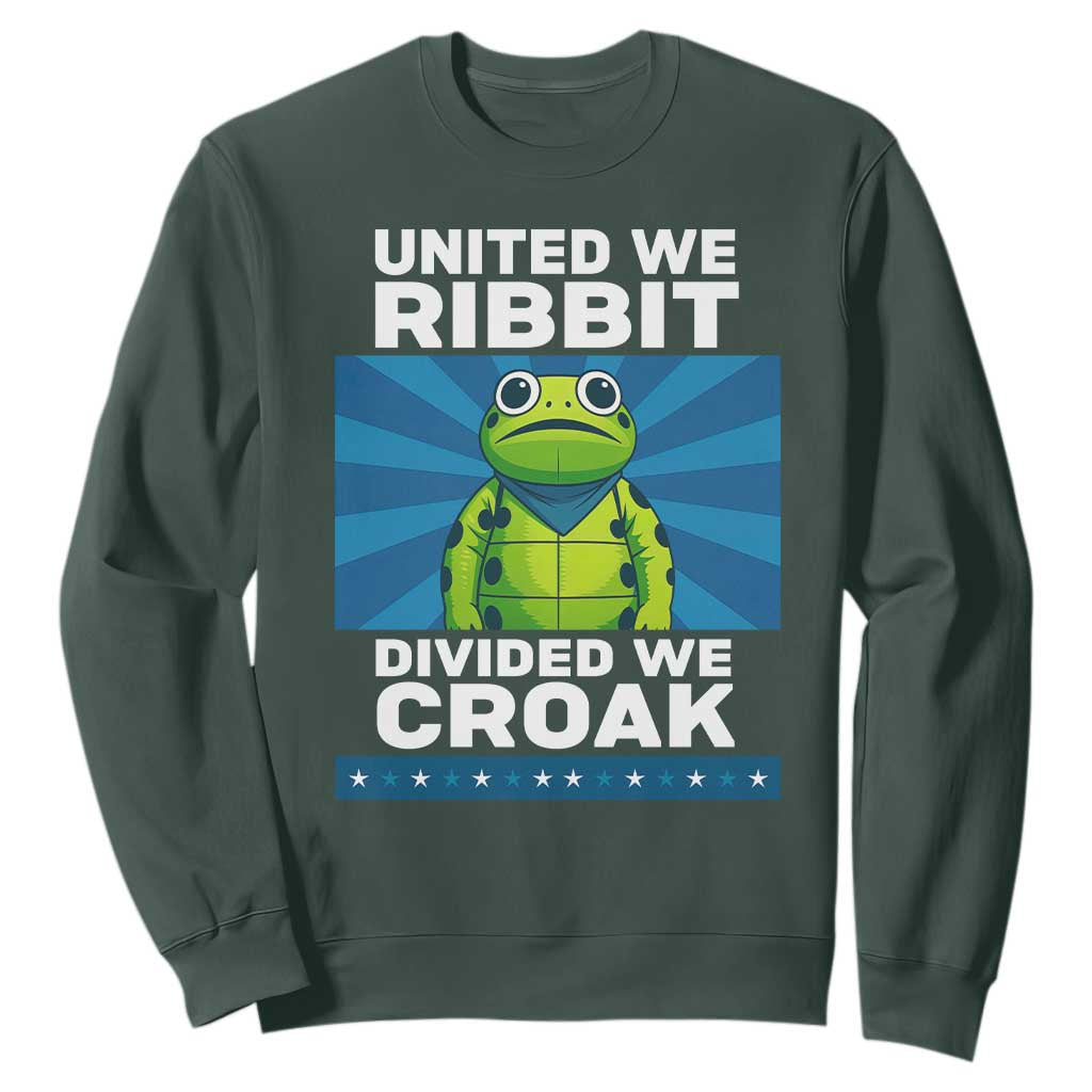 Patriotic Protest Portland Frog Sweatshirt United We Ribbit Divided We Croak Resist TS02 Dark Forest Green Print Your Wear