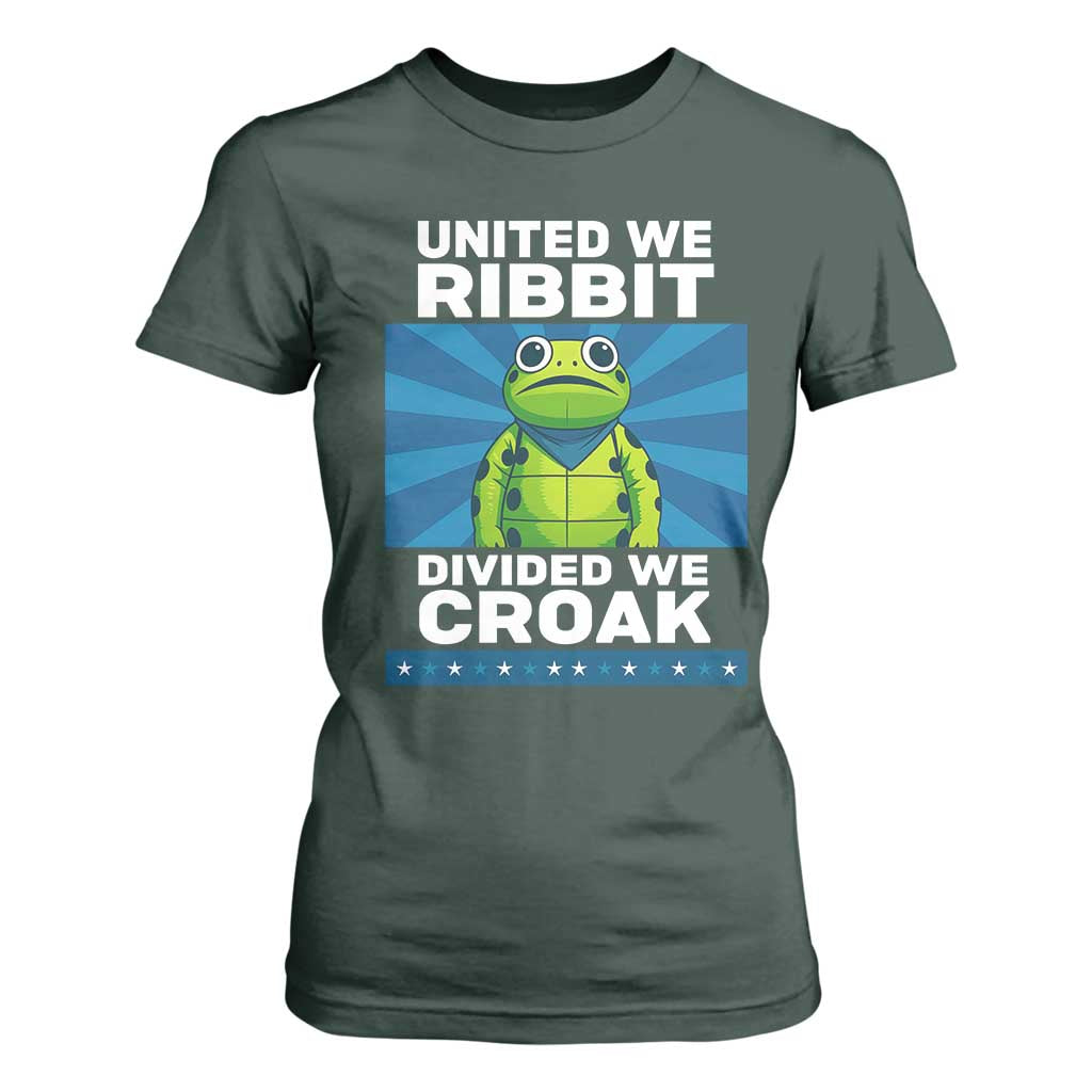 Patriotic Protest Portland Frog T Shirt For Women United We Ribbit Divided We Croak Resist TS02 Dark Forest Green Print Your Wear