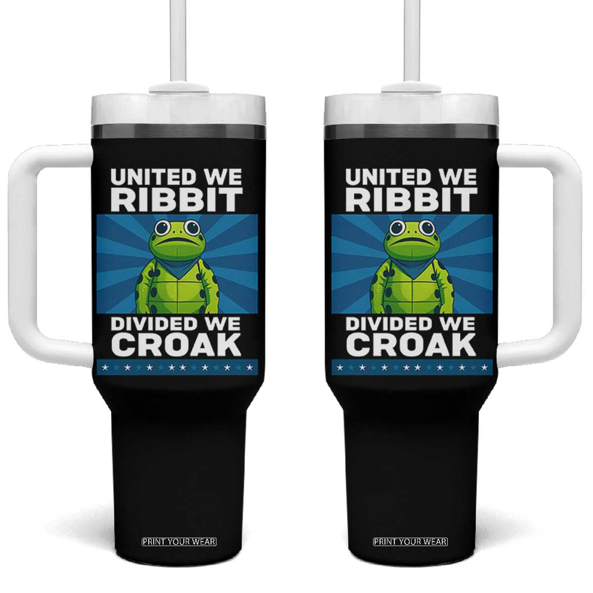 Patriotic Protest Portland Frog Tumbler With Handle United We Ribbit Divided We Croak Resist TS02 One Size: 40 oz Black Print Your Wear