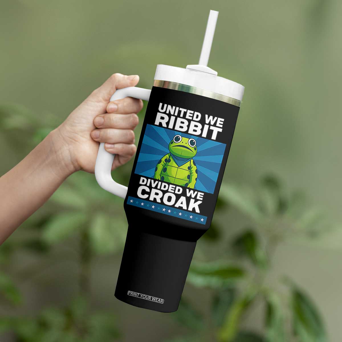 Patriotic Protest Portland Frog Tumbler With Handle United We Ribbit Divided We Croak Resist TS02 Print Your Wear