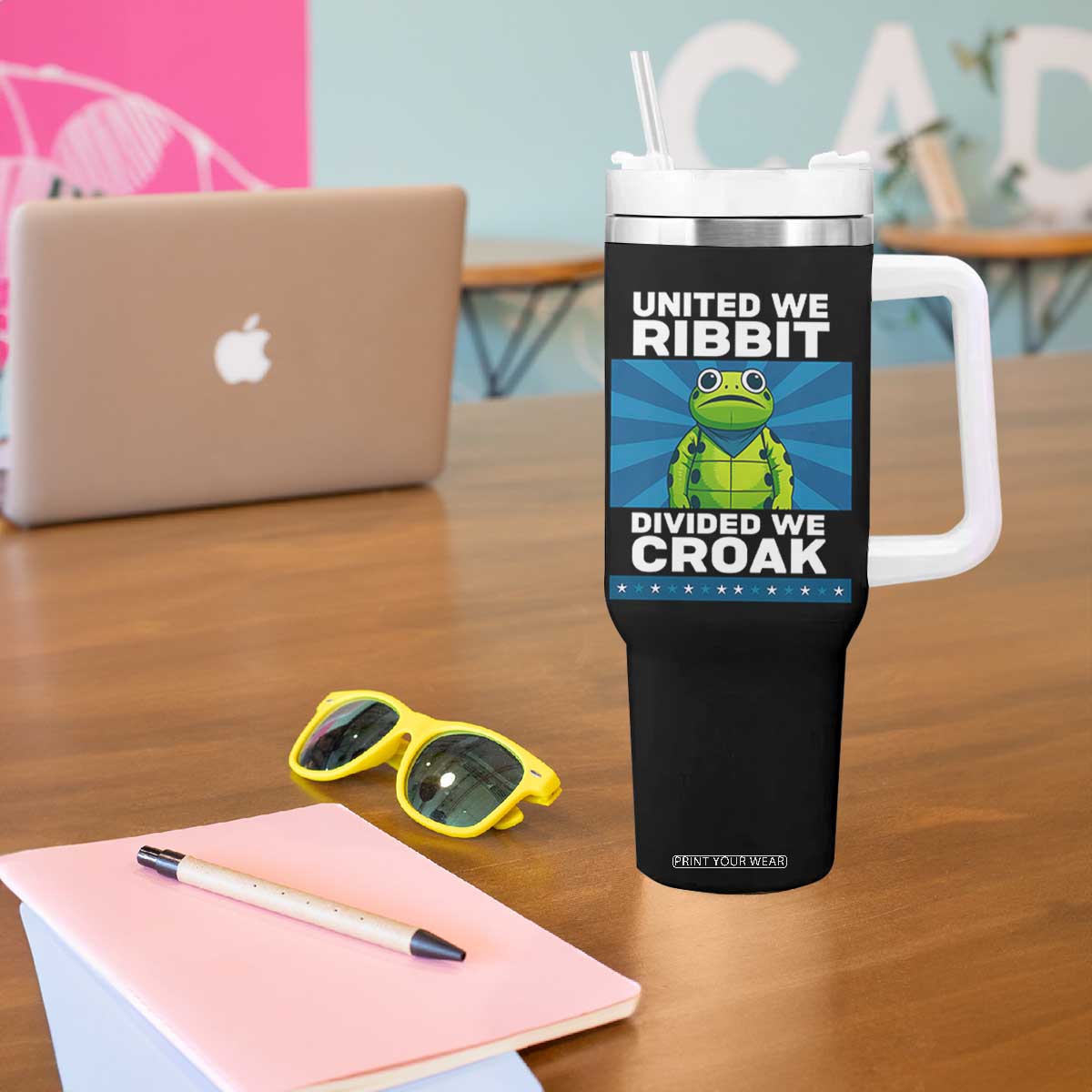Patriotic Protest Portland Frog Tumbler With Handle United We Ribbit Divided We Croak Resist TS02 Print Your Wear