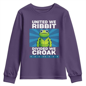 Patriotic Protest Portland Frog Youth Sweatshirt United We Ribbit Divided We Croak Resist TS02 Purple Print Your Wear
